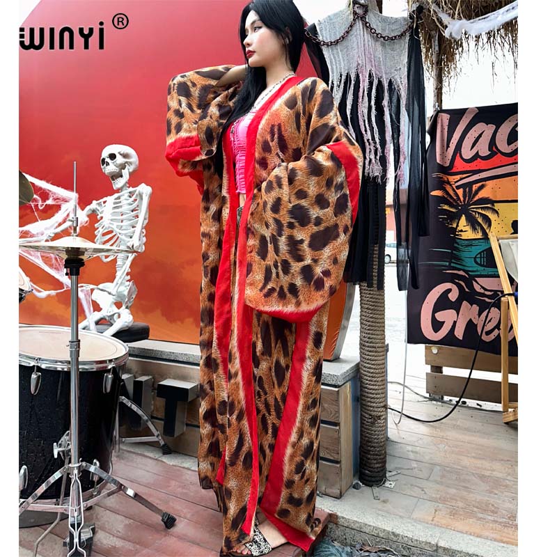 Women'S Fashion Kimono - WINYI-Cardigã com estampa leopardo para mulheres,