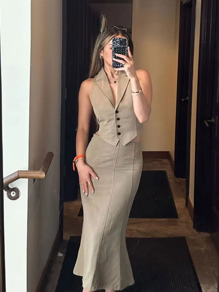 Women'S Fashion Vest Tops - Hh feminino sólido colete saia define