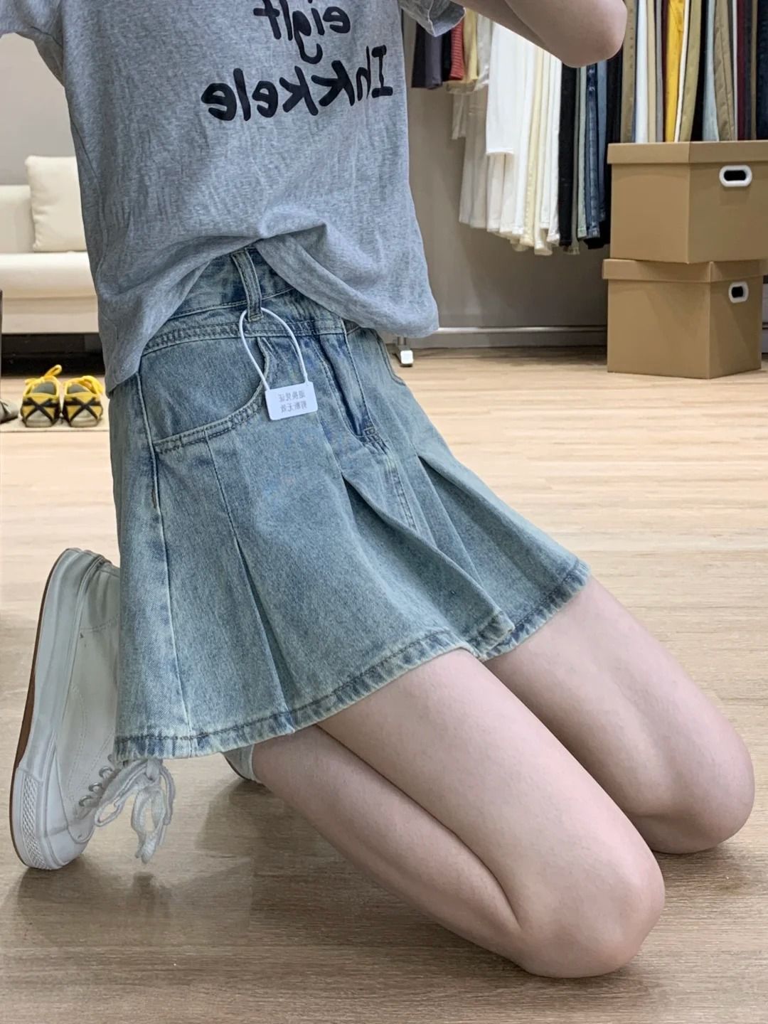 Women Fashion Jeans - Saia Jeans Feminina de Cintura Alta
