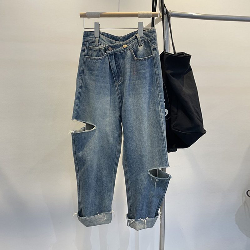 Women Fashion Jeans - Verão feminino rasgado jeans cintura alta