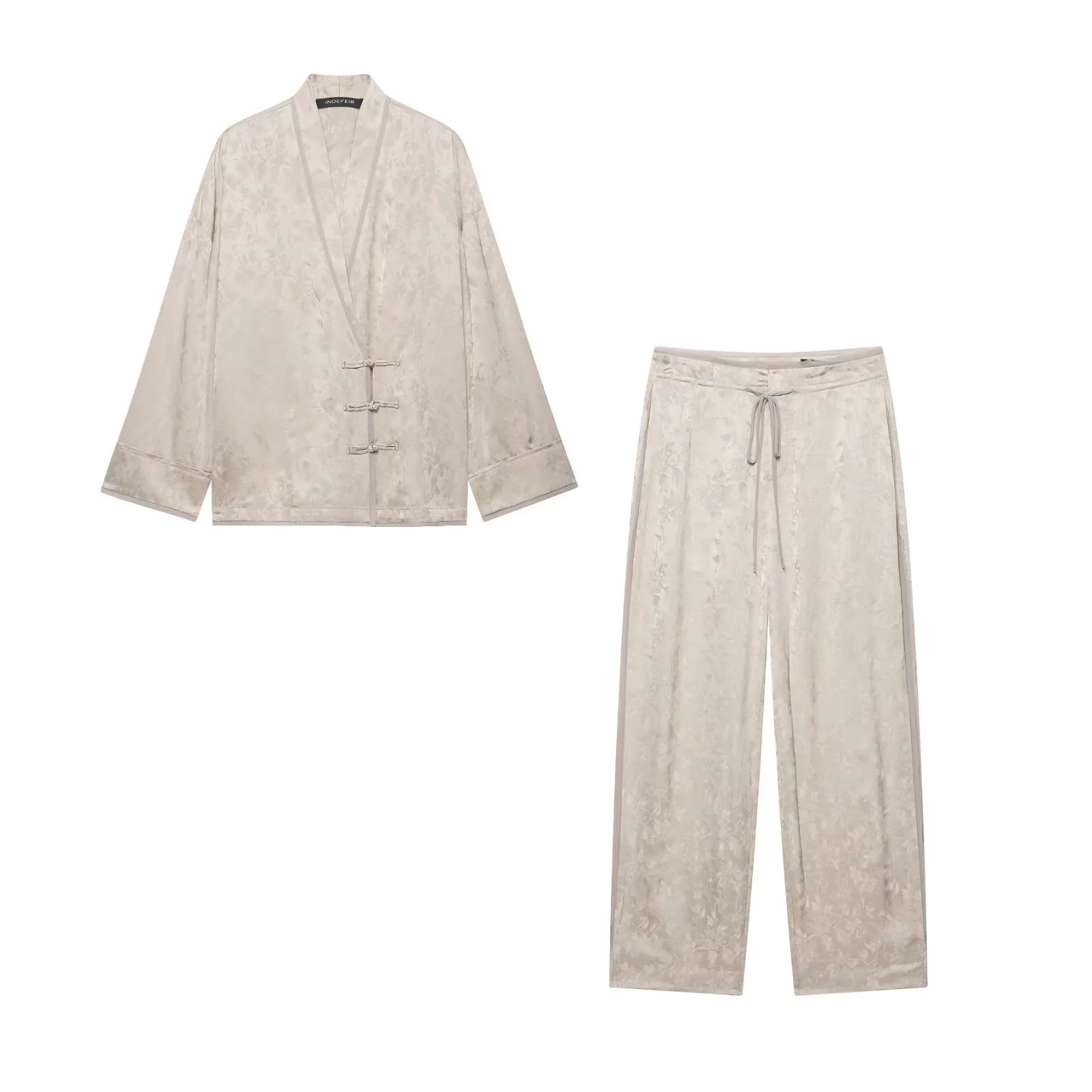 Women'S Fashion Kimono - Conjunto Feminino Floral de Cetim Duas