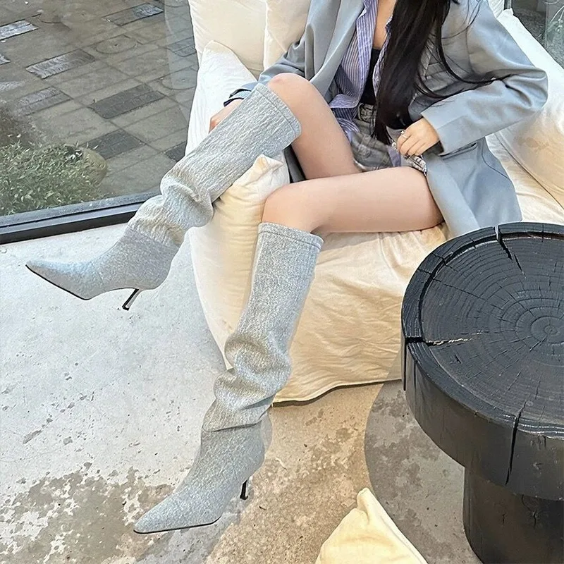 Salto alto tubo longo sobre o  - Women Fashion Jeans avaliação e preço