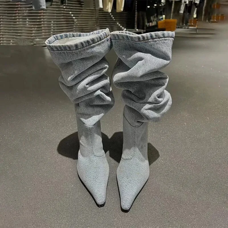 Salto alto tubo longo sobre o  - Women Fashion Jeans avaliação e preço