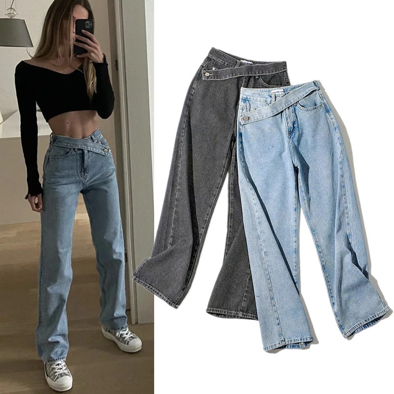 Emendado perna larga denim cal - Mom Jeans Women avaliação e preço