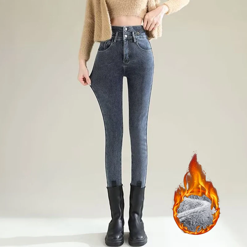 Inverno senhora chique pelúcia - Women Fashion Jeans avaliação e preço